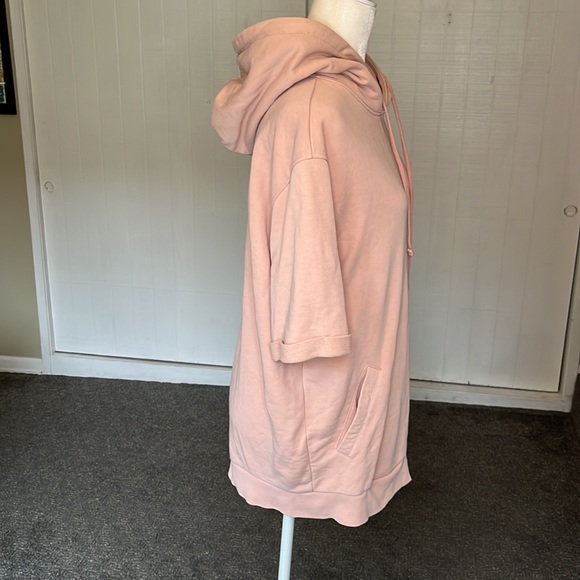 🩰ZARA French Terry Hoodie Elbow length sleeves soft pink size large - Picture 2 of 8